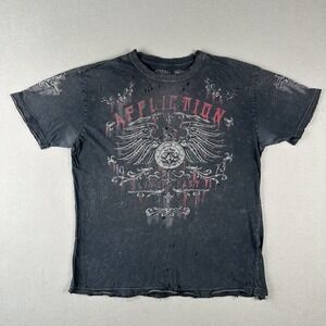 Affliction Shirt Men's Large Faded Black Distressed Live Fast Eagle Biker Y2K